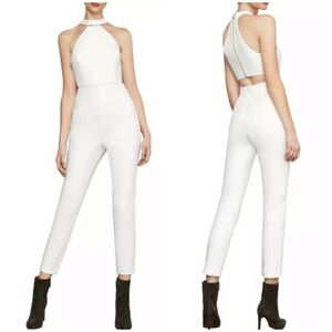 BCBGMaxAzria White Beaded Halter Jumpsuit Ankle Length Sleeveless Bridal Shower